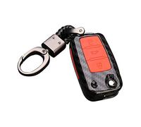 Happyit ABS Carbon Fiber Shell+Silicone Car Key Cover Case Keychain for Volkswagen VW Bora Beetle Tiguan Polo Passat B5 B6 MK5 6 Jetta Sagitar Golf 6 3 Buttons Remote (B Black + red)