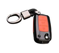 Happyit ABS Carbon Fiber Shell+Silicone Car Key Cover Case Keychain for Volkswagen VW Bora Beetle Tiguan Polo Passat B5 B6 MK5 6 Jetta Eos SEAT Sagitar Golf 6 3 Buttons (A Black + red)