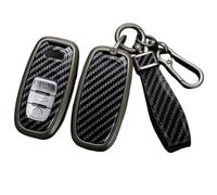 Happyit Carbon fiber Zinc Alloy Car Key Cases Cover for Audi A4 B8 A5 A6 A7 A8 D4 Q5 S4 S5 S6 S7 S8 SQ5 3 Buttons (Black+Rope)