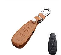 Happyit Genuine Leather Car Remote Control Key Cover Case Keychain for Ford Focus MK3 MK4 Kuga escape ecosport New Fiesta (Brown)