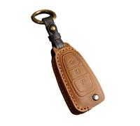Happyit Leather Car Key Cover Case Holder Fob for Ford Fiesta Ranger C-Max S-Max Focus 3 4 Galaxy Mondeo Transit Tourneo Custom MK4 3 Buttons (Brown)