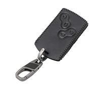 Happyit Leather Car Key Cover Cases keychain for Renault Clio Logan Megane Koleos Scenic Duster Sandero Captur Twingo 4 Buttons (Black line)