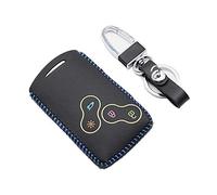 Happyit Leather Car Key Cover Cases Keychain for Renault Clio Scenic Megane Duster Sandero Captur Twingo koleos 4 Buttons Remote Control (Blue line)