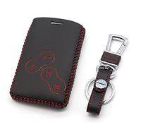 Happyit Leather Car Key Cover Cases Keychain for Renault Clio Scenic Megane Duster Sandero Captur Twingo koleos 4 Buttons Remote Control (Red)