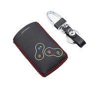 Happyit Leather Car Key Cover Cases Keychain for Renault Clio Scenic Megane Duster Sandero Captur Twingo koleos 4 Buttons Remote Control (Red line)
