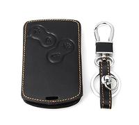 Happyit Leather Car Smart Key Cover Case Keychain for Renault Clio Scenic Megane Duster Sandero Captur Twingo Koleos 4 Buttons Remote Control (Brown line)