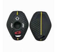 Happyit Silicone Car Key Case Cover Compatible with bmw 3 5 7 Series X5 E53 X3 F83 E46 E39 E38 E60 E63 E61 E64 330i Z3 Z4 E85 E86 M5 325i (Black+yellow line)