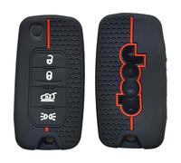 Happyit Silicone Car Key Cover Cases Fob for Jeep Compass Renegade Cherokee Grand Dodge Charger 1500 Chrysler 300C Jour Wrangler Compass Patriot Liberty Fiat (4 Buttons Black)