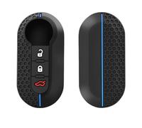 Happyit Silicone Car Key Shell Case Cover Compatible with Fiat 500 Panda Punto Bravo Ducato Peugeot Boxer Citroen Jumper Auto SIP22 Blade 3 Buttons (Black+blue line)