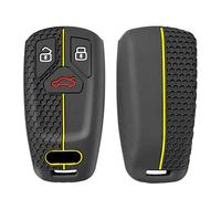 Happyit Silicone Car Key Shell Case Cover for Audi A4 B9 A5 A6 8S 8W Q5 Q7 4M S4 S5 S7 TT TTS TFSI RS 3 Buttons (Black+yellow line)