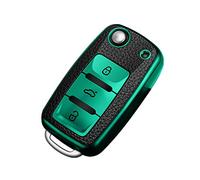 Happyit TPU + Leather Car Key Cover Case fit for Volkswagen VW Bora Beetle Tiguan Polo Passat B5 B6 MK5 6 Jetta Eos SEAT Sagitar Golf 6 3 Buttons (Green)
