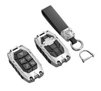 Happyit Zinc Alloy Car Key Case Cover for Land Rover Discovery 4 Range Rover Sport Evoque Vogue LR2 LR4 Für Jaguar Freelander XFL XE XJ 5 Button (Silver+Rope)