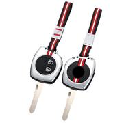 Happyit Zinc Alloy Car Key Cover Key Fob Cases Compatible with Suzuki SX4 Swift Liana Vitara Jimny Alto Ignis Esteem 2 Buttons (Silver+Rope)