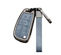 Happyit Zinc Alloy Leather Car Key Cover Cases for Audi A1 A3 A4 A5 Q7 A6 C5 C6 3 Buttons (Blue+Grey)