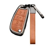 Happyit Zinc Alloy Leather Car Key Cover Cases for Audi A1 A3 A4 A5 Q7 A6 C5 C6 3 Buttons (Brown+Grey)