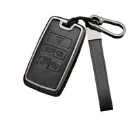 Happyit Zinc Alloy Leather Car Key Cover Cases for Discovery 4 Freelander 2 Range Rover Evoque 2016-2024 5 Button (Black+Grey)