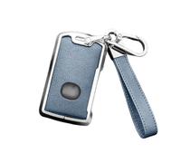 Happyit Zinc Alloy Leather Car Key Cover Cases for Mazda 3 Alexa CX4 CX5 CX-5 CX8 CX-30 CX30 2019-2024 3 Buttons (Blue+Silver)