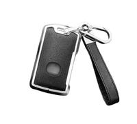 Happyit Zinc Alloy Leather Car Key Cover Cases for Mazda 3 Alexa CX4 CX5 CX-5 CX8 CX-30 CX30 2019-2024 3 Buttons (Black+Silver)