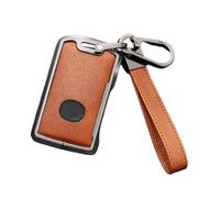 Happyit Zinc Alloy Leather Car Key Cover Cases for Mazda 3 Alexa CX4 CX5 CX-5 CX8 CX-30 CX30 2019-2024 3 Buttons (Brown+Grey)