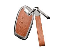 Happyit Zinc Alloy Leather Car Key Cover Cases for Roewe RX3 RX8 ERX5 RX5 I6 I5 MG4 MG5 MG6 MG3 MG7 MG ZS EV HS EHS ZX GT 3 Button (Brown+Grey)