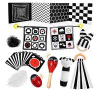 HappyKidsClub Black And White Sensory Toys, Baby Toys 0-6 Months Essentials for Newborn with Sensory Cards Baby Rattles, Ribbon Ring, Scarf, Maracas, Beeps, Early Christ Mas Presents