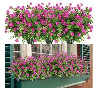Happylife 6 Bundles Artificial Flowers, Fake Artificial Greenery UV Resistant No Fade Faux Plastic Plants for Wedding Bridle Bouquet Indoor Outdoor Home Garden Kitchen Office Table Vase (Fuchsia)