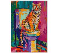 Happymotive Funny Bathroom Poster Tiger DIN A2, A3, A4, Abstract Tiger on the Toilet in Colourful Design, Modern Wall Art & Funny Decoration for Bathroom, Living Room & Bedroom