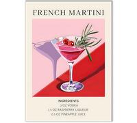 Happymotive Premium Cocktail Poster Available in DIN A3 or DIN A4 - Premium Print on 300 g Paper - Wall Decoration for Bar, Kitchen and Home Bar, Office without Frame French Martini A3