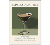 Happymotive Premium Cocktail Poster Available in DIN A3 or DIN A4 - Premium Print on 300 g Paper - Wall Decoration for Bar, Kitchen and Home Bar, Office without Frame Espresso Martini A4