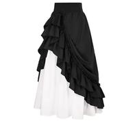 HappyPeach High Waist Elasticated Waist Renaissance Vintage Maxi Long Victorian Skirt with Pockets (UK, Alpha, L, Regular, Regular, Black)
