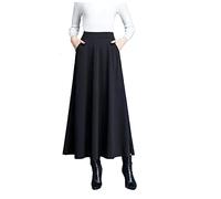 HappyPeach Women’s Below Knee Pleated Elastic High Waist Flared A Line Pocket Long Skirt