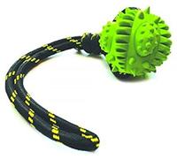 Happy Pet Atomic Galactic Tough Ball On Rope Dog Toy Water Resistant Fun Interactive Chewing Playing Catch Fetch Tugging Pulling for All Breeds 2.5 Inch