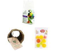 HappyPet Bird Grit 2kg Mineral Supplement + Willow Tube Small Animal Chew Toy + Tweeter’s Treats Fruity Jelly Pots 8pcs