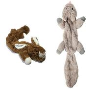 HAPPYPET Dog Toy Bundle - Unstuffed Plush Rabbit 60 cm & Mad About Pets Chipmunk - Soft, Fun, Durable Toys for Interactive Chewing & Play