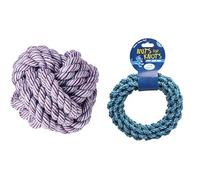HAPPYPET Nuts For Knots Dog Toy Bundle - 7cm Ball & Large Rope Ring (Assorted Colours)