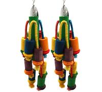 HAPPYPET Playtime Wooden Blocks Bird Toy Durable Hygienic Natural Safe Interactive Colourful Hanging Cage Accessory for Parrots Cockatiels Parakeets (Pack of 2)