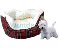 HAPPYPET TARTAN CHRISTMAS FESTIVE SMALL DOG PUPPY SOFT FAUX WOOL BED 2 COLOURS (RED TARTAN: 39348)