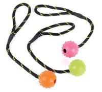 Happy Pet Dog Toy Tough Rubber Rope Ball - Durable 2.5 in, Assorted Colors (Pack of 1)