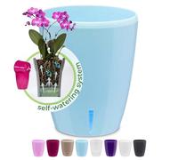 Happyplants ORCHIDEA Clear Orchid Self-Watering Flower Pot Planter With Water Level Indicator, Drainage Holes, 2-Pot System, Blue, Ø15CM - 2L
