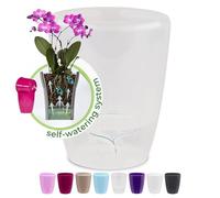 Happyplants ORCHIDEA Clear Self-Watering Orchid Pot Flower Planter With Water Level Indicator Water Reserve And Drainage Holes (Transparent, Ø12.5CM - 1.3L)