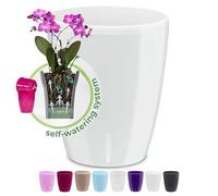 Happyplants ORCHIDEA Self-Watering Orchid Pot Flower Planter With Water Level Indicator Water Reserve And Drainage Holes (White, Ø12.5CM - 1.3L)