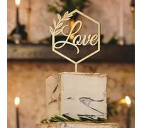 HappyPlywood Love Cake Topper Wooden Unpainted Cake Decor (Love)