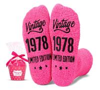 HAPPYPOP 46th Birthday Gifts Ideas for Women - Socks for 46 Year Olds, 1978 Birthday Gifts, Best Gifts for 46 Year Old Woman, Fuzzy Vintage 1978 Dark Pink, Medium