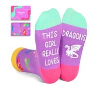 HAPPYPOP Crazy Dragon Gifts for Girls - Silly Animal Socks for Kids 4-6 7-9 10-12 13-18 Years, Dragon Socks for Teen Girls, Girlreallyloves Purple, 7-9 Jahre