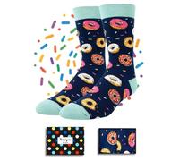 HAPPYPOP Funny Socks for Men - Donut Burger Gifts, Pickle Taco Socks for Teen Boys, Donut Blue, Medium