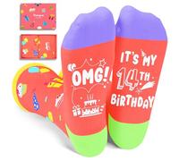 HAPPYPOP Gifts for Teenage Boys Teenage Girls Funny Gifts for Teens, Birthday Gifts for 14 Year Old Girls Boys 14th birthday, Funny Crazy Socks for Teens, 14th Birthday Orange, Medium