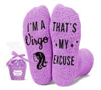 HAPPYPOP Zodiac Gifts Birthday Gifts for Women - Astrology Constellation Horoscope Gifts, Fuzzy Space Galaxy Socks, Virgo Purple, M