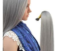 happyqueen-16" 18" 20" 22" -1.0g-Nano Ring Beads Remy Human Hair Extensions -Premium Quality (16" -25 strands, 25g, Grey)