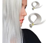 happyqueen - 16" 18" 20" 22" -1.0g-Nano Ring Beads Remy Human Hair Extensions -Premium Quality (16" -25 strands, 25g, SG Silver/Grey)