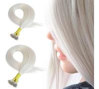 happyqueen-16" 18" 20" 22" -1.0g-Nano Ring Beads Remy Human Hair Extensions -Premium Quality (22" - 50 strands, 50g, Ice Blonde)